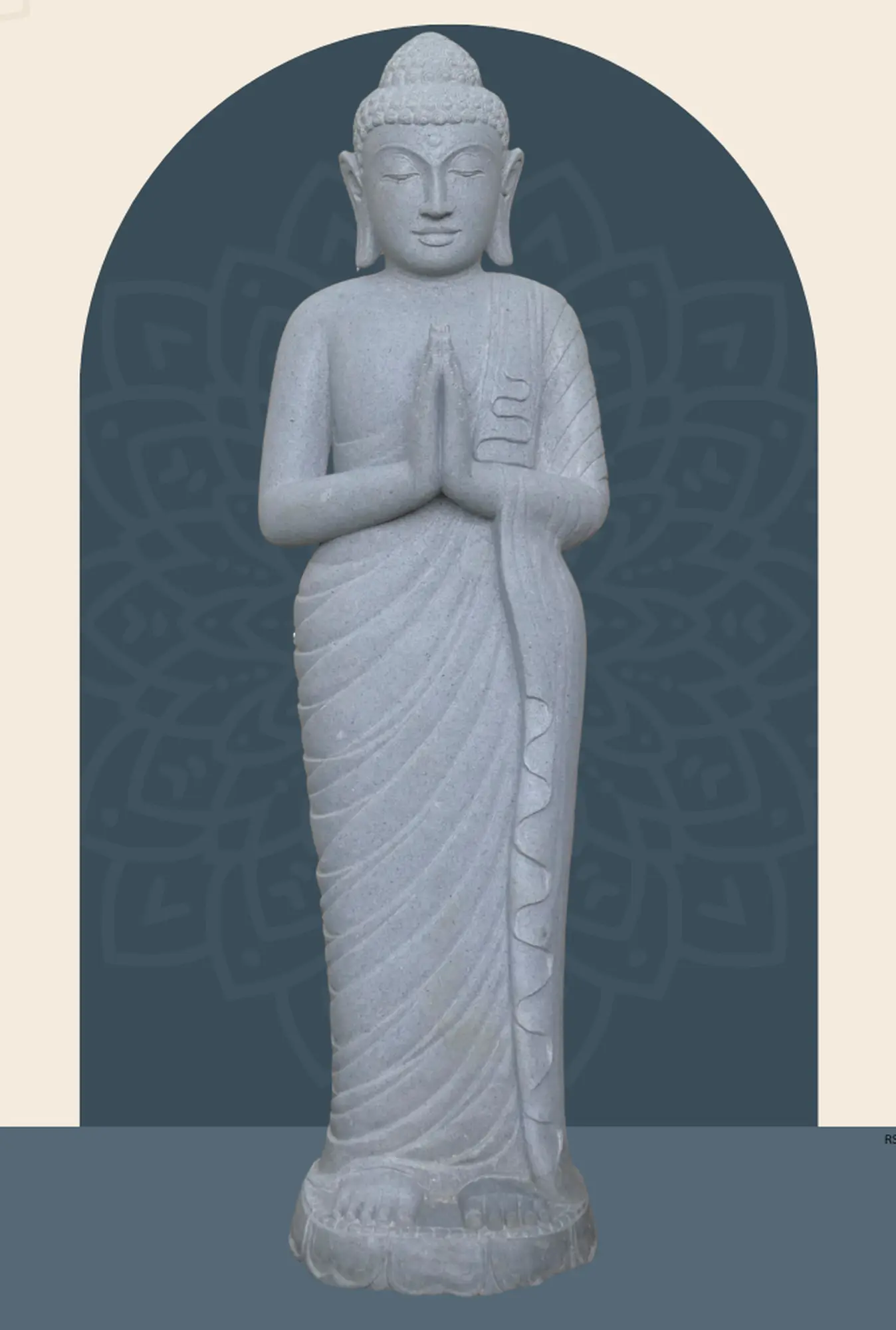  Product image 1 of the product “Standing Buddha made of Riverstone, position Namaskara , H. 149cm. ”